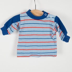 Vintage Cabbage Kids 80s Designer‎ Collection Striped Retro Shirt Blue Red 0-3m